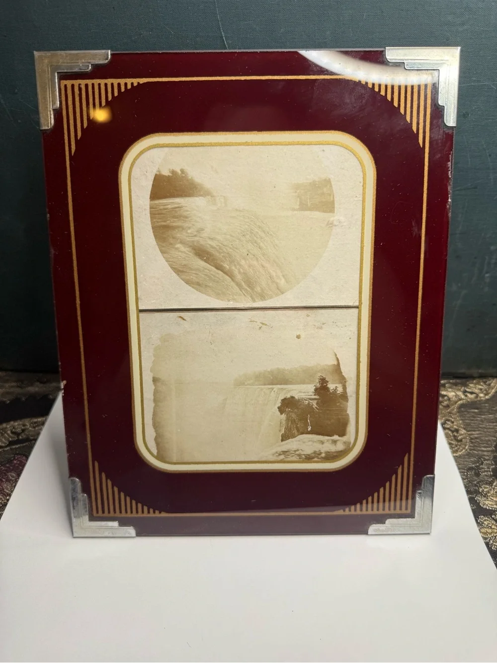 Antique 1897 Niagara Falls Cabinet Cards Framed in Art Deco Standing Frame